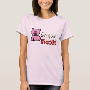 Camiseta ¡Roca de los veganos! (guarro rosado lindo)