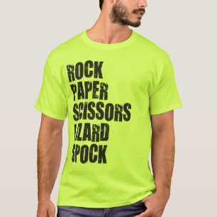 Camiseta Roca, papel, tijeras, lagarto, Spock y reglas