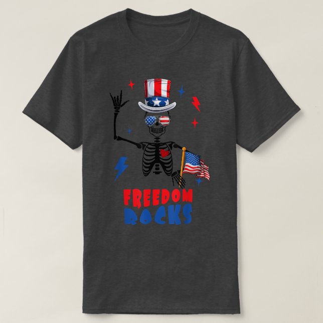 Camiseta Rocas de la libertad, Skeleton 4 de julio, Retro 4 (Diseño del anverso)