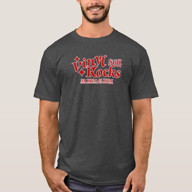 Camiseta Rocas Vinyl 33- 45 Rpm Rojo Blanco (Anverso)