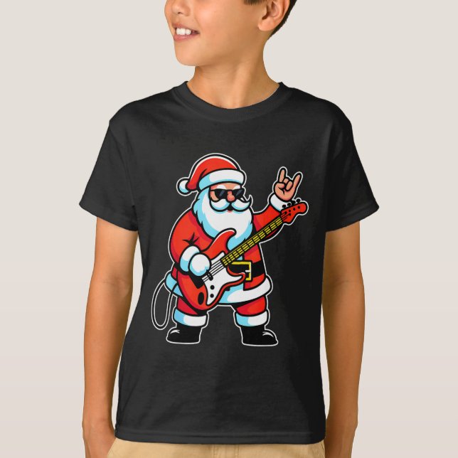 Camiseta Rock &amp; Roll Christmas Santa Claus Guitar Playe (Anverso)