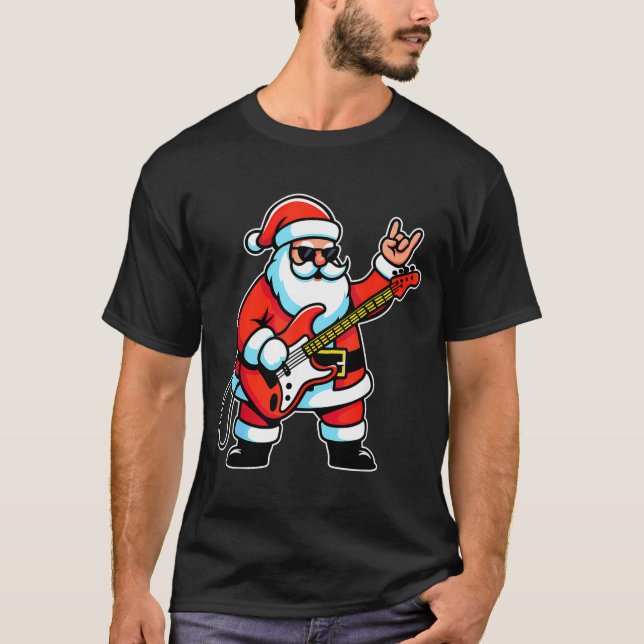 Camiseta Rock &amp; Roll Christmas Santa Claus Guitar Playe (Anverso)