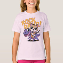 Camiseta "ROCK AND RAWR!" Cat on Dinosaur with Guitar
