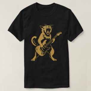 Camiseta Rock and Roll Cat Tocando guitarra   Divertido art