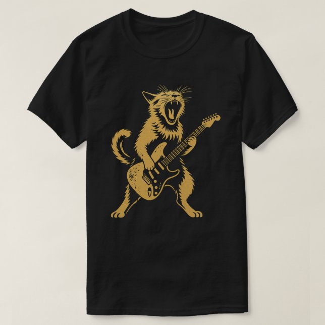 Camiseta Rock and Roll Cat Tocando guitarra | Divertido art (Diseño del anverso)