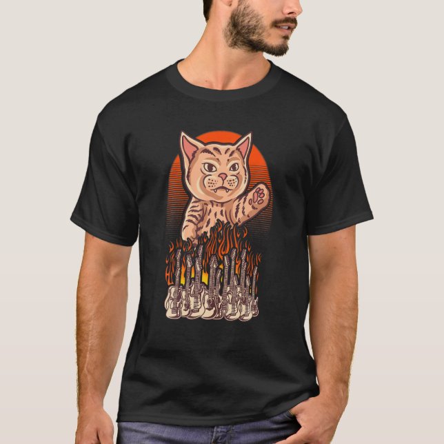Camiseta Rock And Roll Guitar Music And Cat Lover (Anverso)
