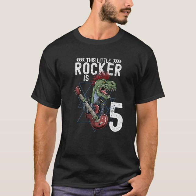 Camiseta Rock And Roll Music T Rex Dinosaur 5º Cumpleaños B (Anverso)