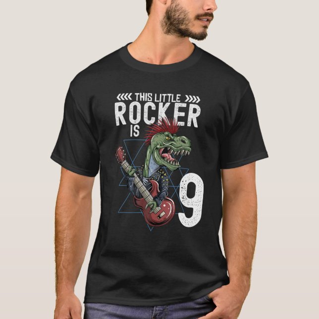 Camiseta Rock And Roll Music T Rex Dinosaur 9º Cumpleaños B (Anverso)