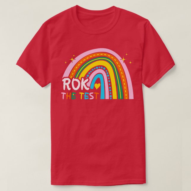 Camiseta Rock arcoiris El día de prueba del examen del té e (Diseño del anverso)