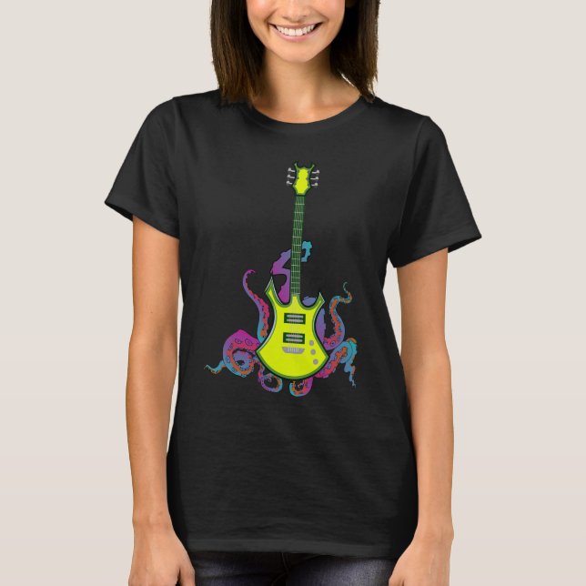 Camiseta Rock Banda Y Guitarra Roll Para Hombres Banda Tee  (Anverso)