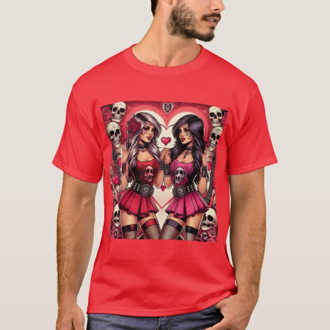 Camiseta Rock & Calaveras: Chicas del Día de Muertos (Anverso)