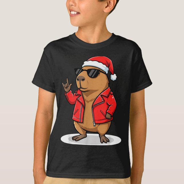 Camiseta Rock Capybara Xmas Santa Men Women Kids Funny Ugly (Anverso)