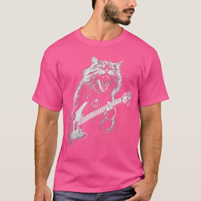Camiseta Rock Cat Playing Guitar Woman Funny Guitar Cat (Anverso)