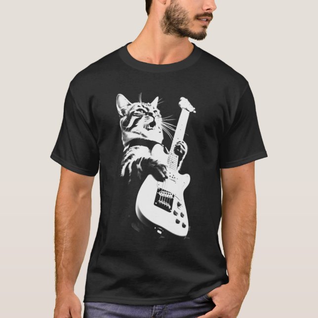 Camiseta Rock Cat Toca Guitarra - Graciosa Guitarra (Anverso)