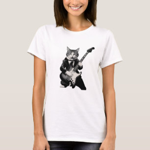 Camiseta Rock Cat Tocando Guitarra