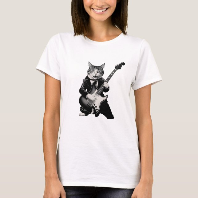Camiseta Rock Cat Tocando Guitarra (Anverso)