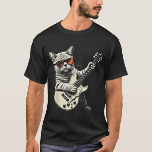 Camiseta Rock Cat Tocando guitarra - Gracioso Gato Guitaris