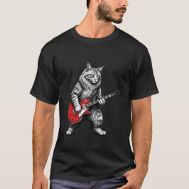 Camiseta  Rock Classic Guitar Hero Cat for Men
