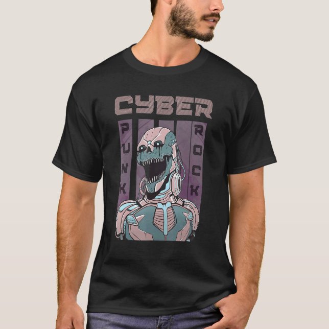 Camiseta Rock Cyberpunk Futuro Roca Fuerte con Robot Rockan (Anverso)