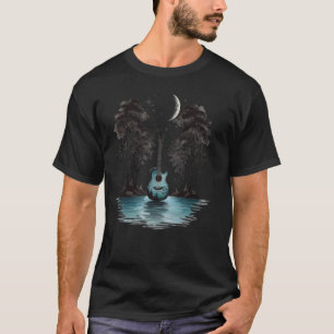 Camiseta Rock De Árbol De Guitarra Acústica En Lago Gráfico