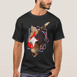 Camiseta Rock de gato negro en una guitarra de bajo