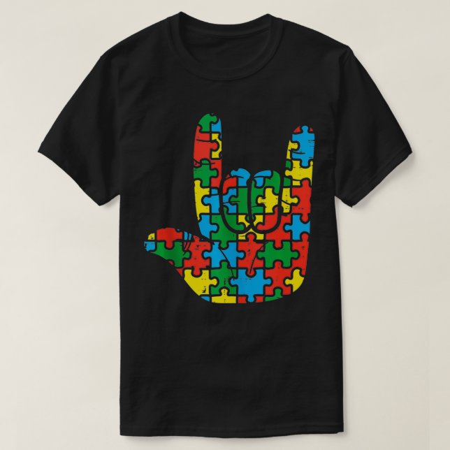 Camiseta Rock de rompecabezas Rótulo de mano Guay Autism Aw (Diseño del anverso)