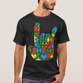 Camiseta Rock de rompecabezas Rótulo de mano Guay Autism Aw