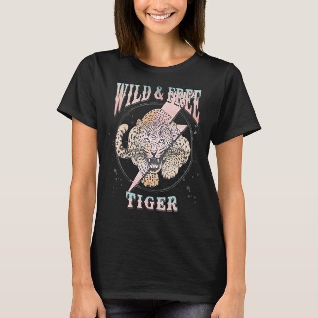 Camiseta Rock De Tigres De Retro Salvaje Y Libre Y Leopardo (Anverso)
