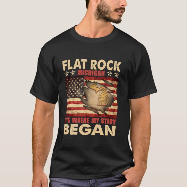 Camiseta Rock Flat Michigan Bandera Estadounidense 4 De Jul (Anverso)