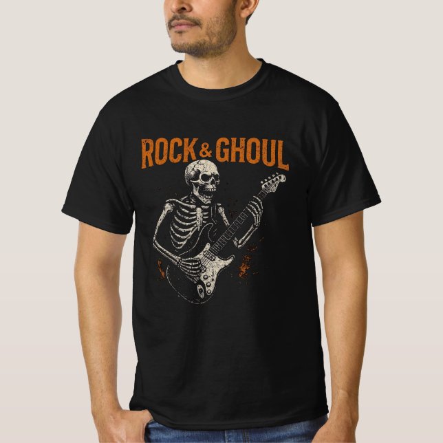 Camiseta Rock & Ghoul Halloween - Guitarra Skeleto (Anverso)