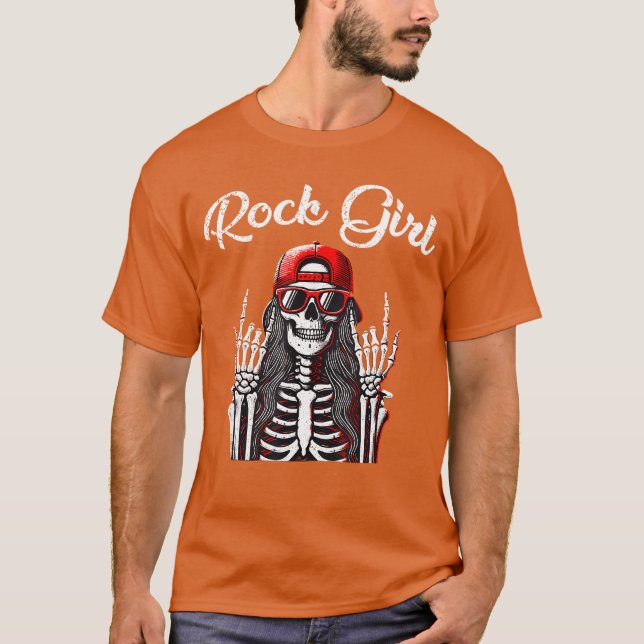 Camiseta Rock Girl Rockn Roll Girl Skeleton Rocker Cool Pun (Anverso)
