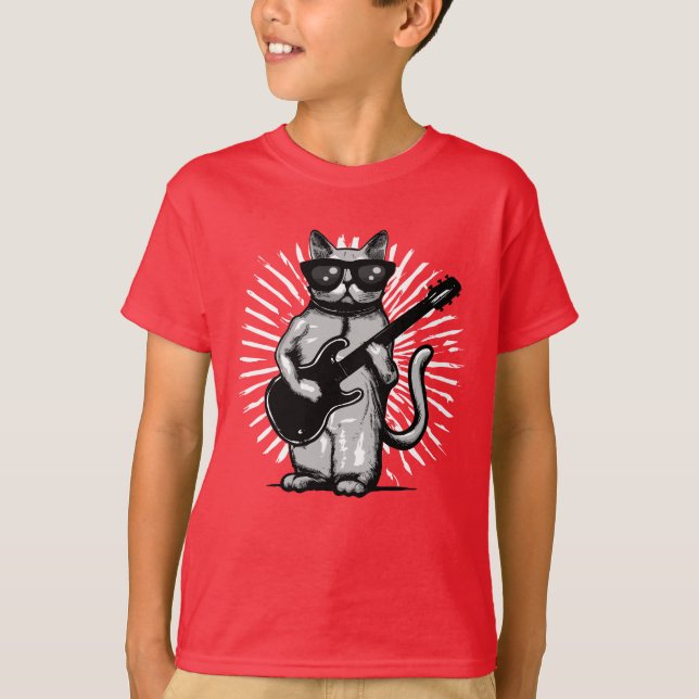 Camiseta Rock Guay Y Rollo Gato Tocando Guitarra Eléctrica (Anverso)
