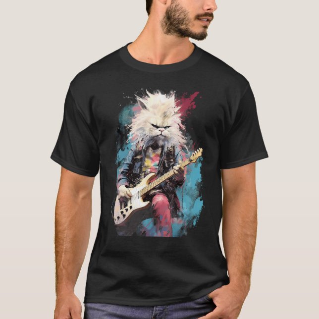 Camiseta Rock Guitar Persian Cat Guitarist (Anverso)