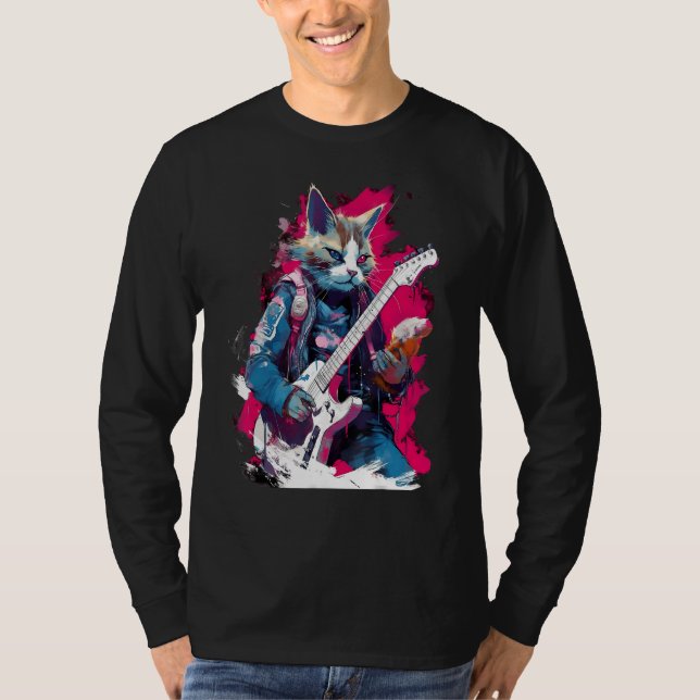 Camiseta Rock Guitar Snowshoe Cat Guitarist (Anverso)