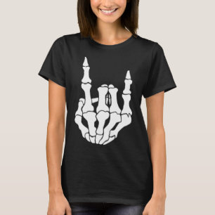 Camiseta Rock Hand Skeleton Vintage Rocker Rótulo Halloween