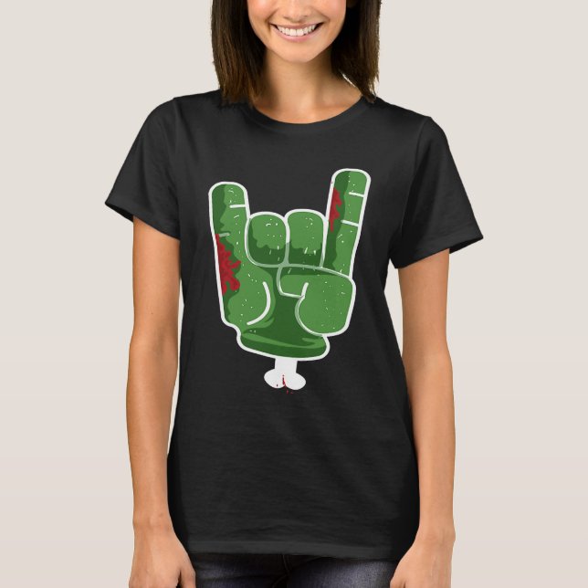 Camiseta Rock Hand Zombie Rocking It Heavy Metalizado Horns (Anverso)