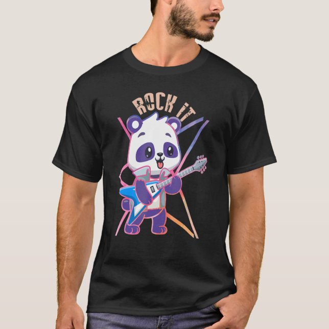 Camiseta Rock it Panda toca guitarrista de bajo de guitarra (Anverso)