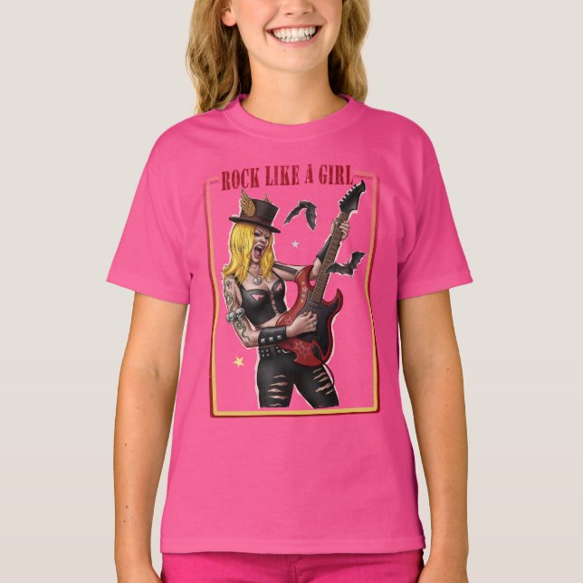 Camiseta Rock Like a Girl  – Cool Heavy Metal Girl  (Anverso)
