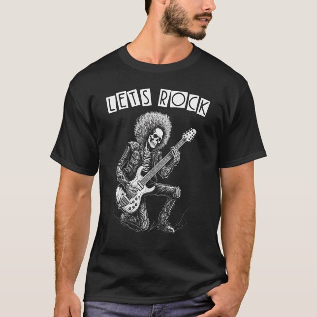 Camiseta Rock Metalizado fuerte N Roll Vamos a Rock Skeleto (Anverso)