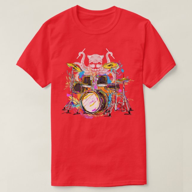 Camiseta Rock Music Octopus Drummer (Diseño del anverso)
