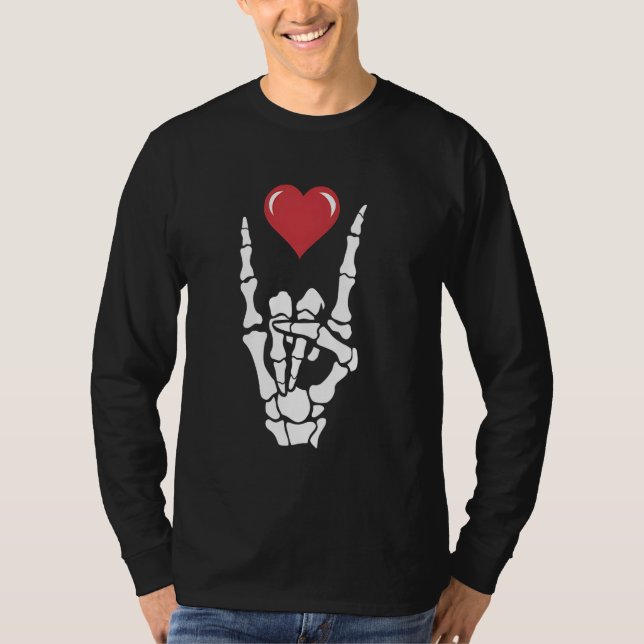 Camiseta Rock Music Skeleton Hand Rock Heart Graphic (Anverso)