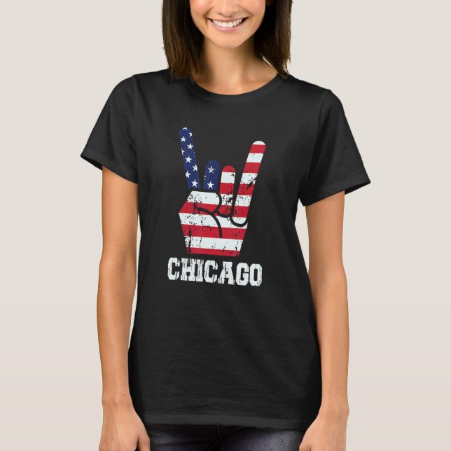 Camiseta Rock N Roll 4 De Julio Rock Hand Chicago American (Anverso)