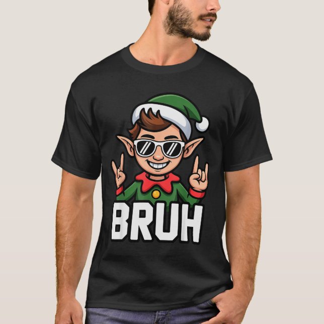 Camiseta Rock N Roll Elf Bruh Funny Saying Meme Boys Men Ch (Anverso)