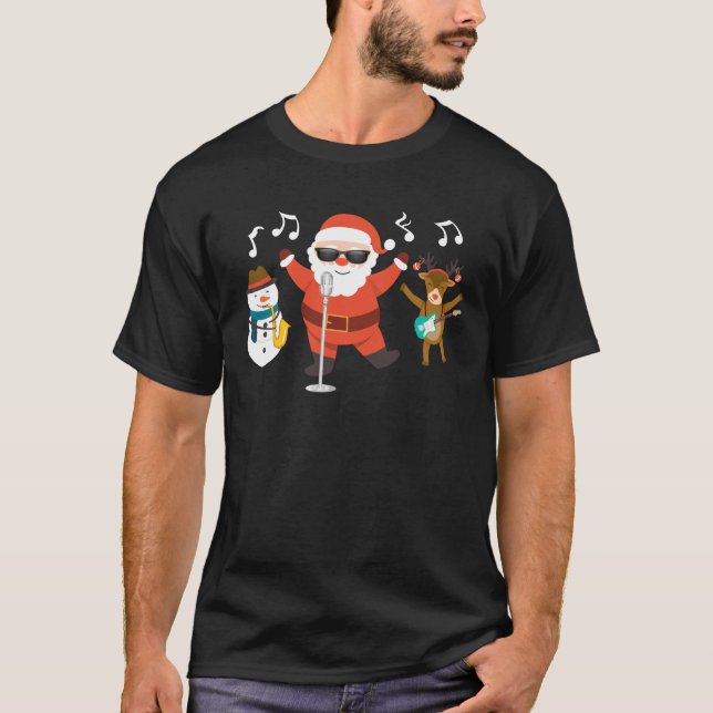 Camiseta Rock N Roll Feliz Navidad Caroling Cute Guay (Anverso)