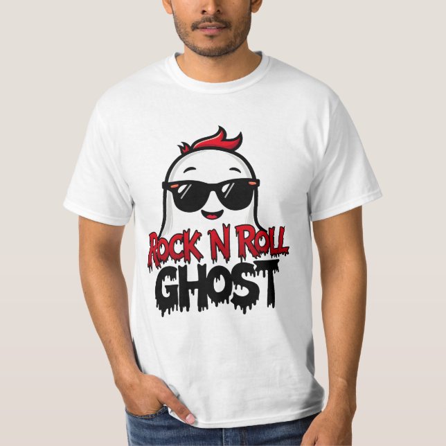 Camiseta Rock N Roll Ghost T-Shirt, Fun Halloween Graphic T (Anverso)