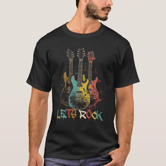 Camiseta Rock n Roll Guitar Retro Tee gráfico para (Anverso)