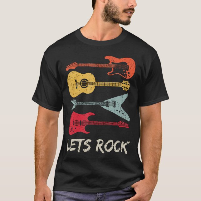 Camiseta Rock N Roll Guitarra Retro Regalo Hombres Mujeres (Anverso)