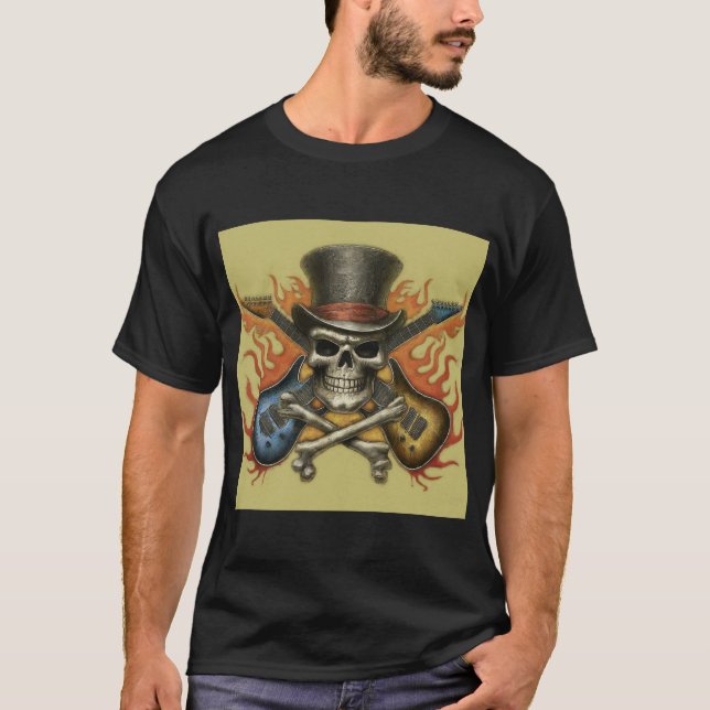 Camiseta Rock 'n' Roll Inferno: Calavera y trozo de huesos  (Anverso)