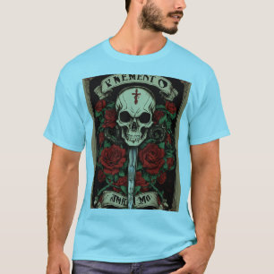 Camiseta Rock 'n' Roll Inferno: Tee de pancarta de cráneo y
