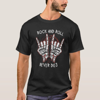 Camiseta Rock N Roll Never Dies Skeleton Hands Rock and Rol